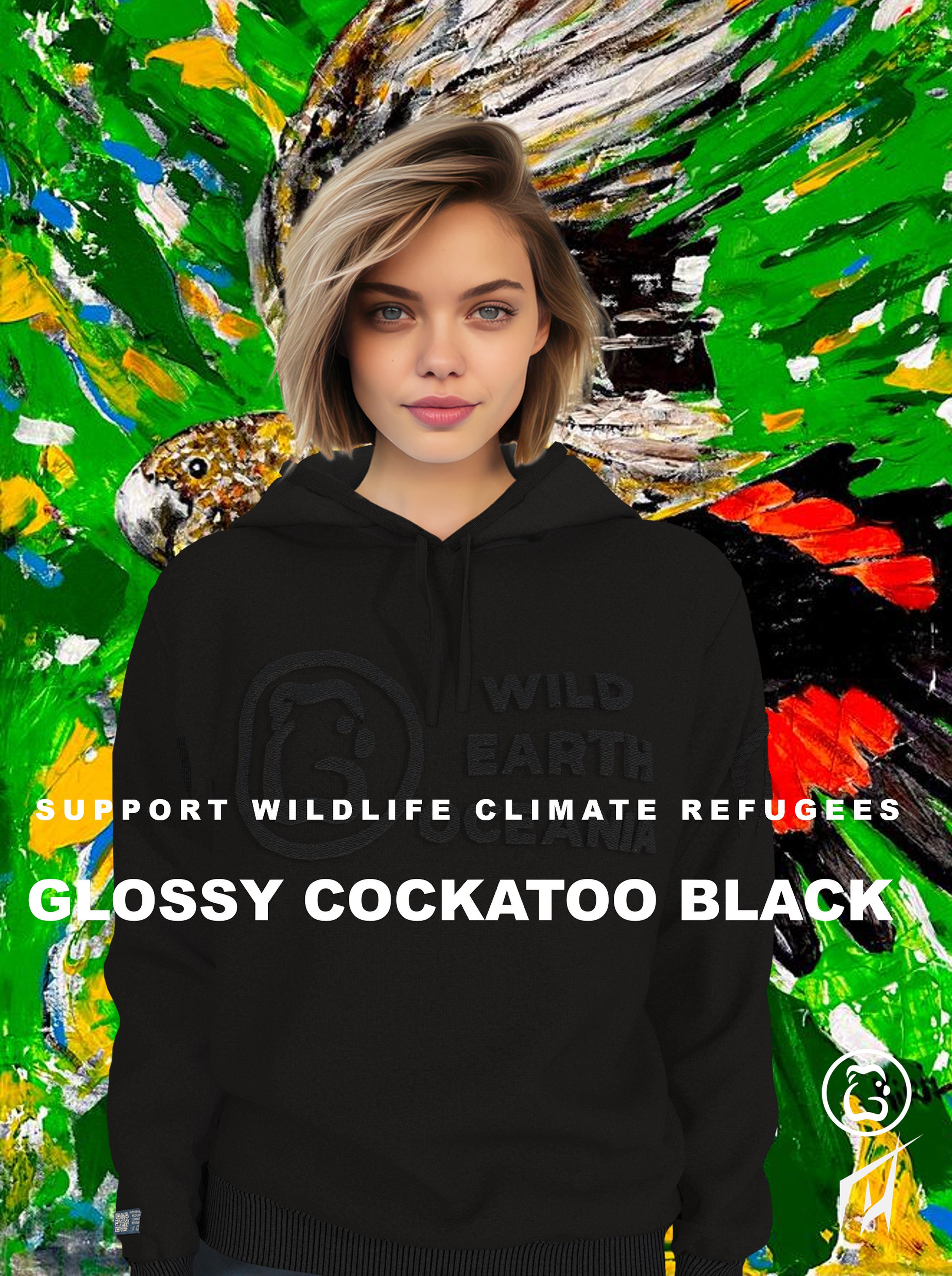 Women's Hoodie - Glossy Cockatoo Black